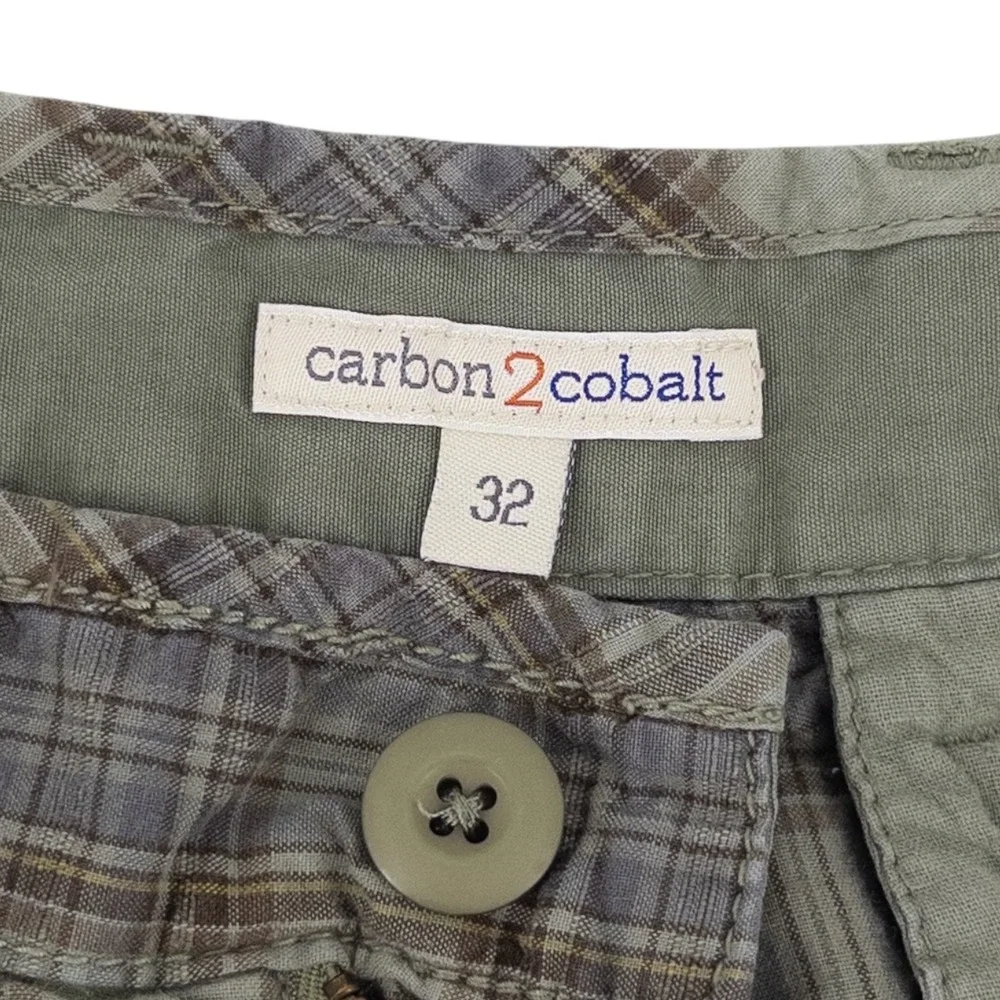 Carbon 2 Cobalt Mens Size 32 Plaid 100% Cotton Tan Green Multicolor Chino Shorts